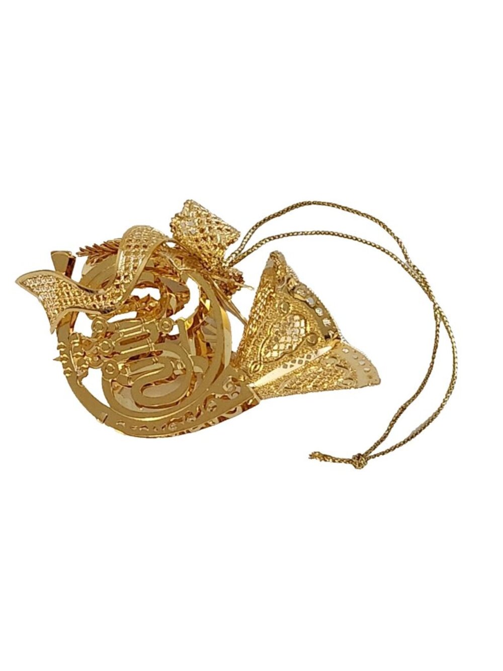 The Danbury Mint 2009 Christmas Ornament French Horn 23k Gold 3D Plated